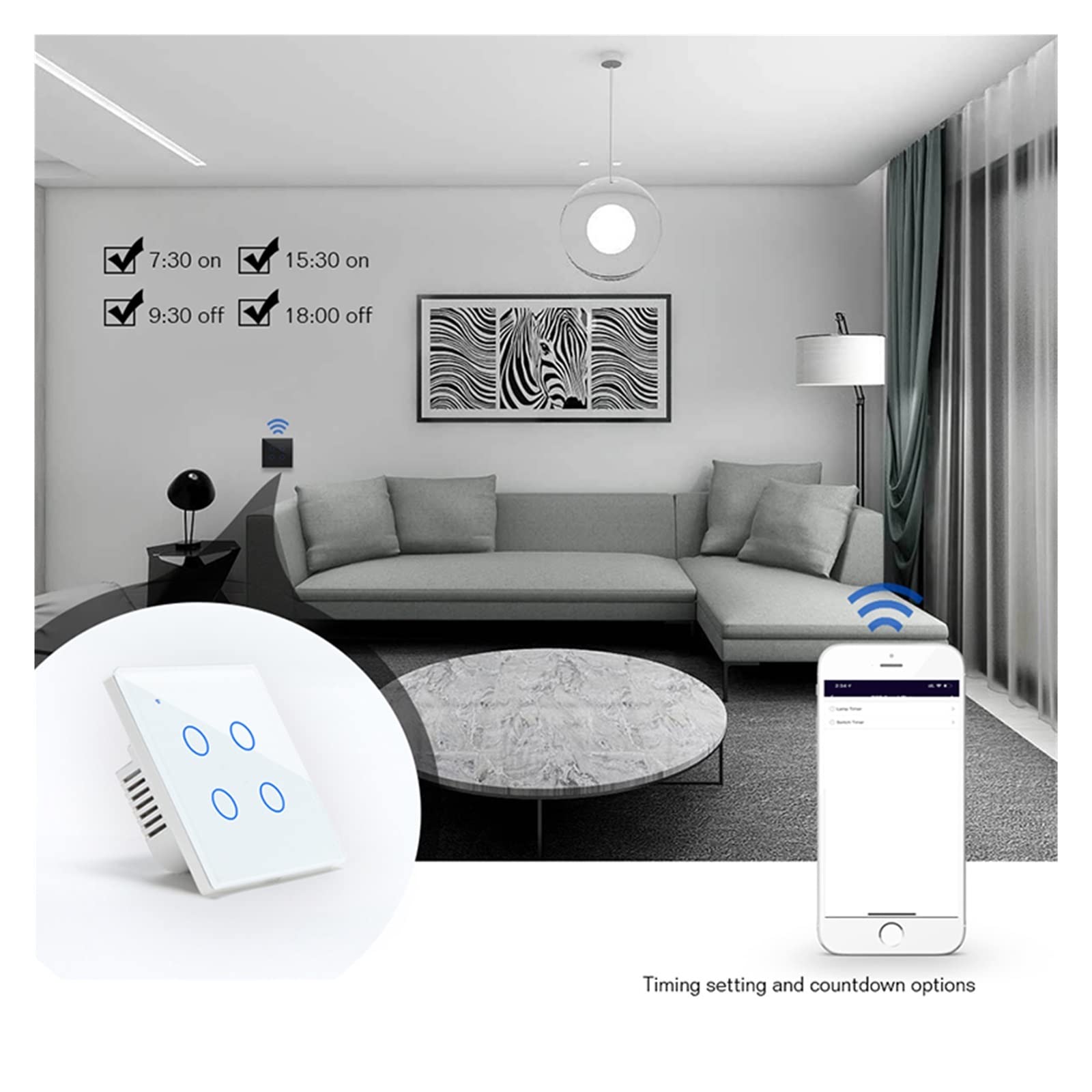 WiFi Smart Touch Switch Control Remoto 1/2/3/4 Gang 2 Way AC 100V / 220V Interruptor de luz de Pared inalámbrico EU/UK Standard Smart Home (Color : White, Size : 3-Gang)