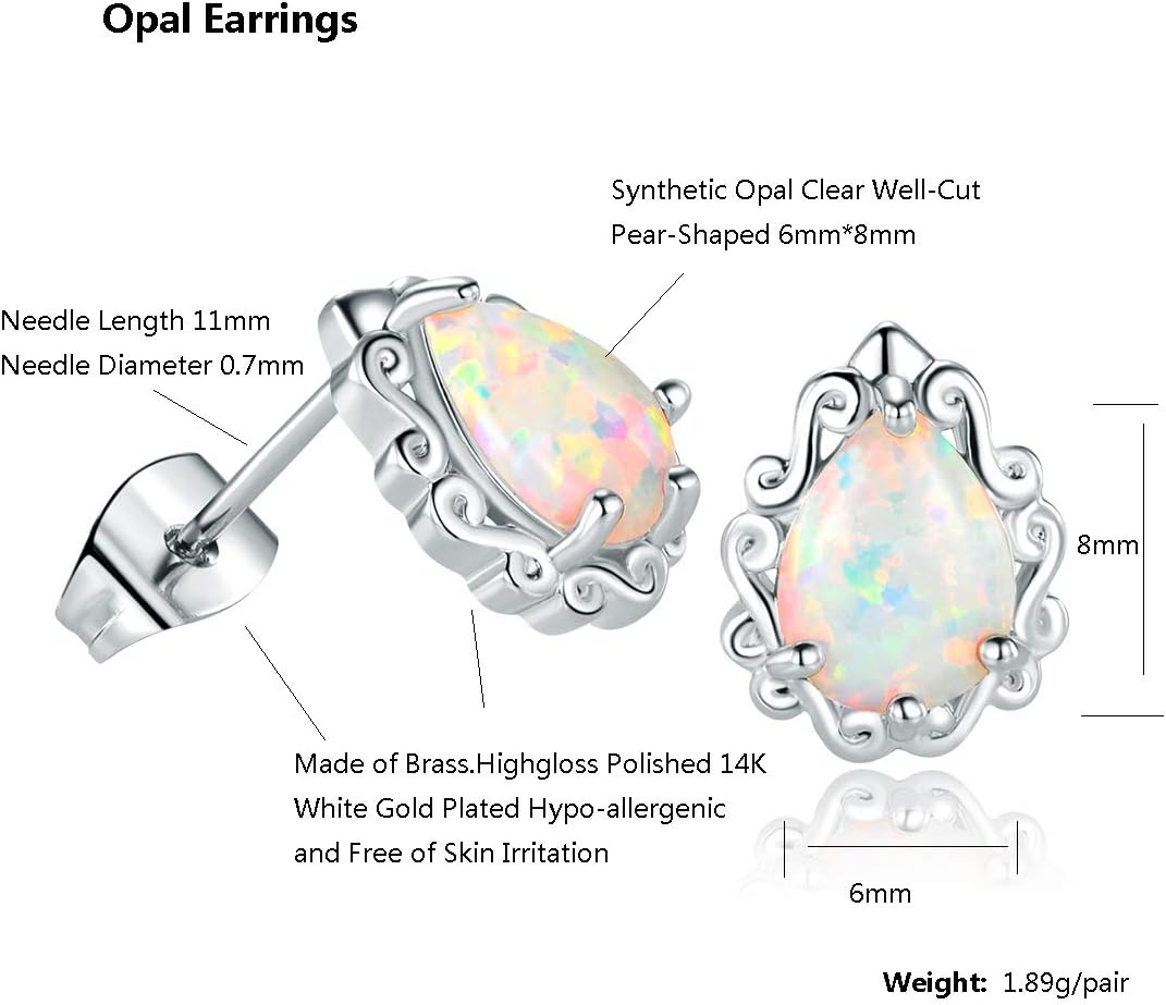 Jewelry sets for Women, Silver Necklace and Earring set 18k White Gold Plated Opal Halo Pendant Necklace and Stud Earrings for Women - Image 3