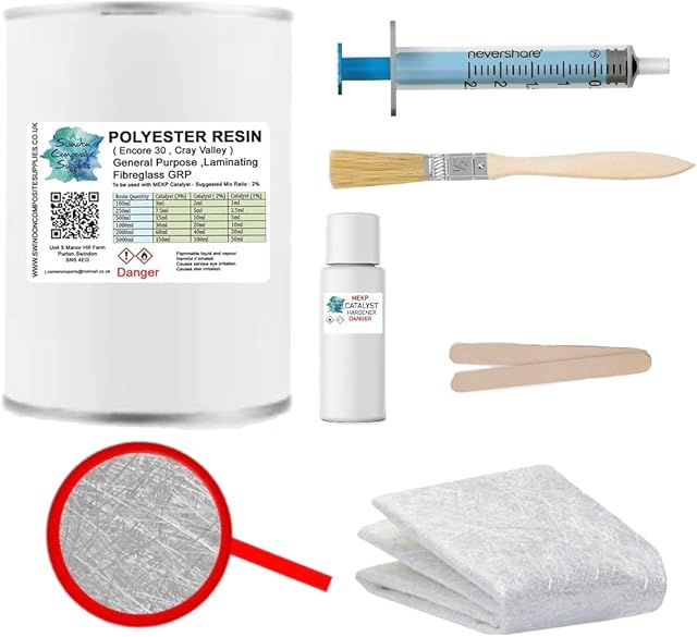 Fibreglass Repair Kit 250g - Resin,Hardener & Fibreglass - Supplied with Accessories- Professional Standard Lloyds Approved