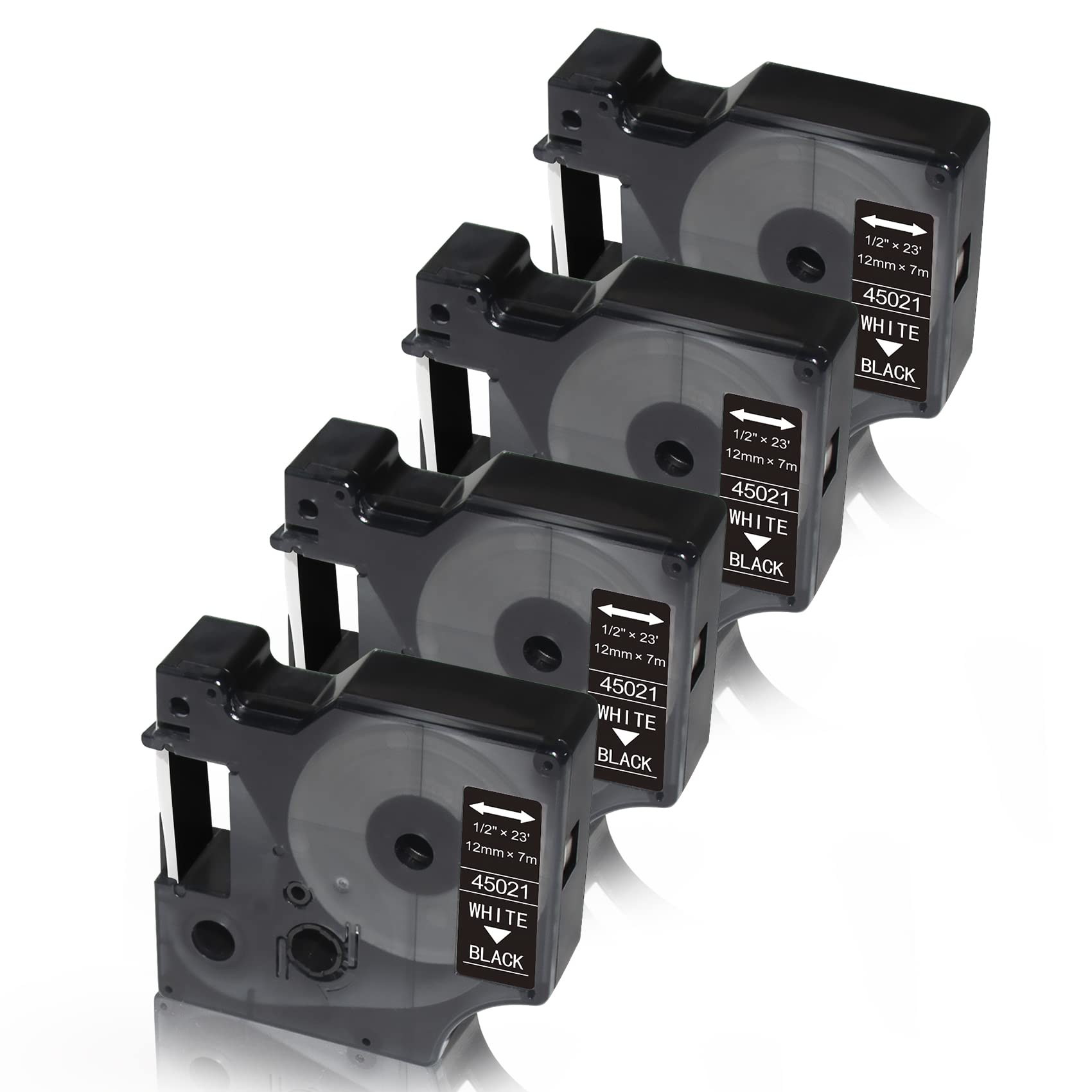 Compatible with Dymo D1 Label Black Tape 45021, White on Black, Replace for Dymo Label Maker Refills 12mm x 7m