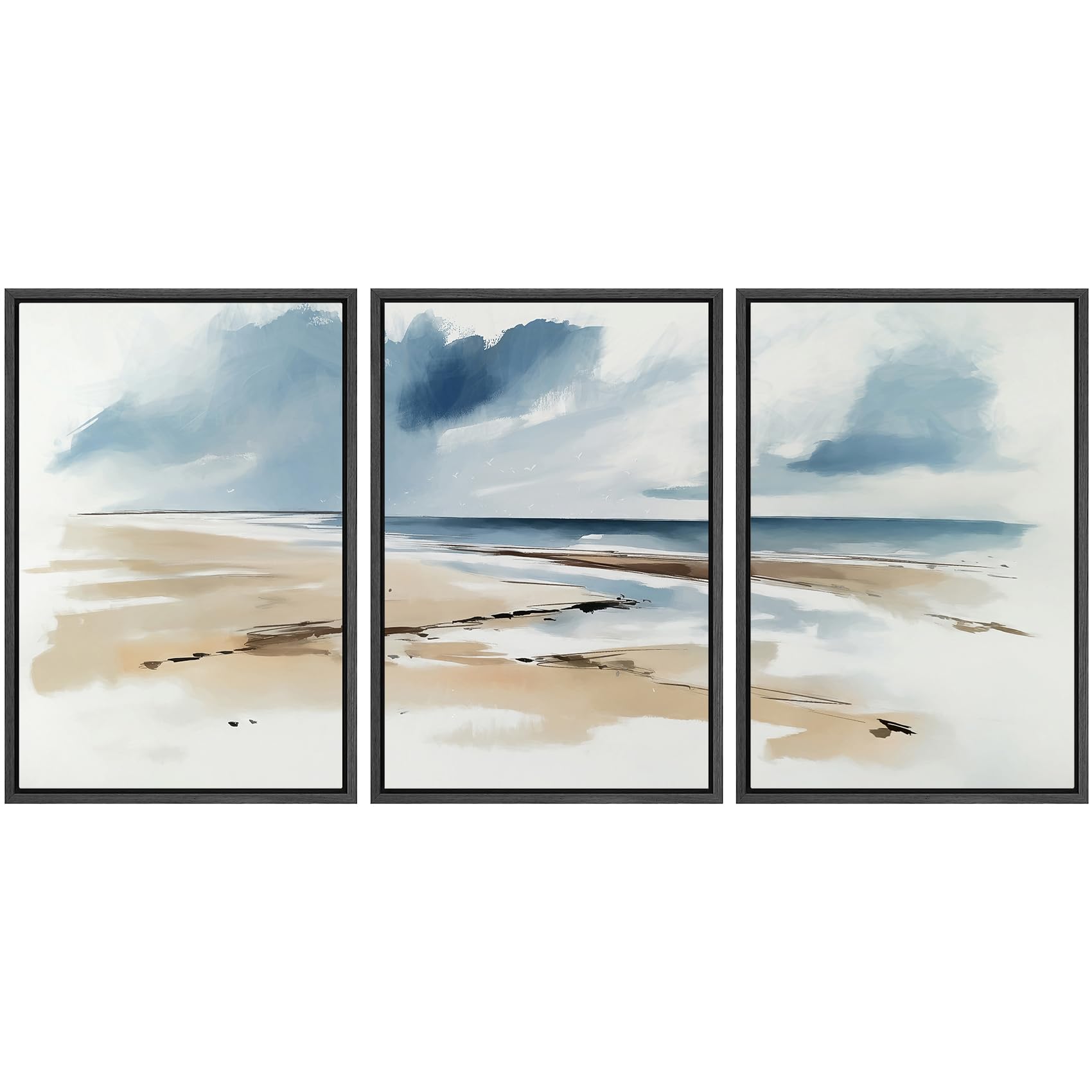 SIGNWIN Framed Canvas Print Wall Art Set Blue White Grunge Geometric Pattern Abstract Shapes Cozy Neutral Decorative Contemporary Minimal for Living Room, Bedroom, Office - 24"x36"x3 Natural — view 35