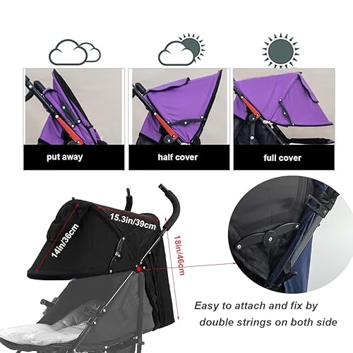 Miniatura 6 de Toldo universal para cochecito de bebé, toldo para cochecito de bebé, sombrilla con bolsillos, ventana de malla ajustable retráctil