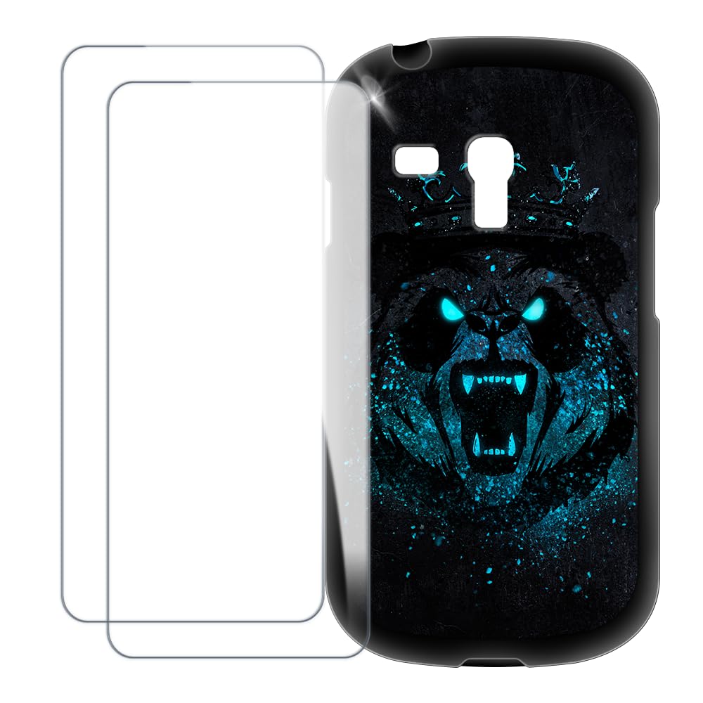 Compatible with Samsung Galaxy S3 Mini i8190 Case Colorful Custom Cover with 2 Pack Tempered Glass Screen Protectors - Shockproof Scratch-Resistant (Angry Panda)