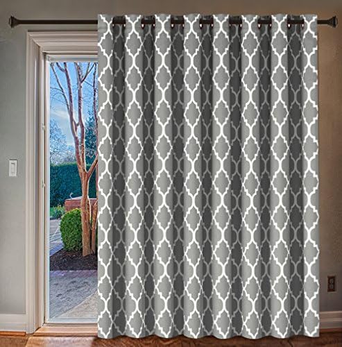 H.VERSAILTEX Extra Wide Blackout Curtain 100x96 Inches Thermal Insulated Curtain for Sliding Glass Door -Grommet Top Patio Door Curtain - Moroccan Tile Quatrefoil Pattern, Dove and White