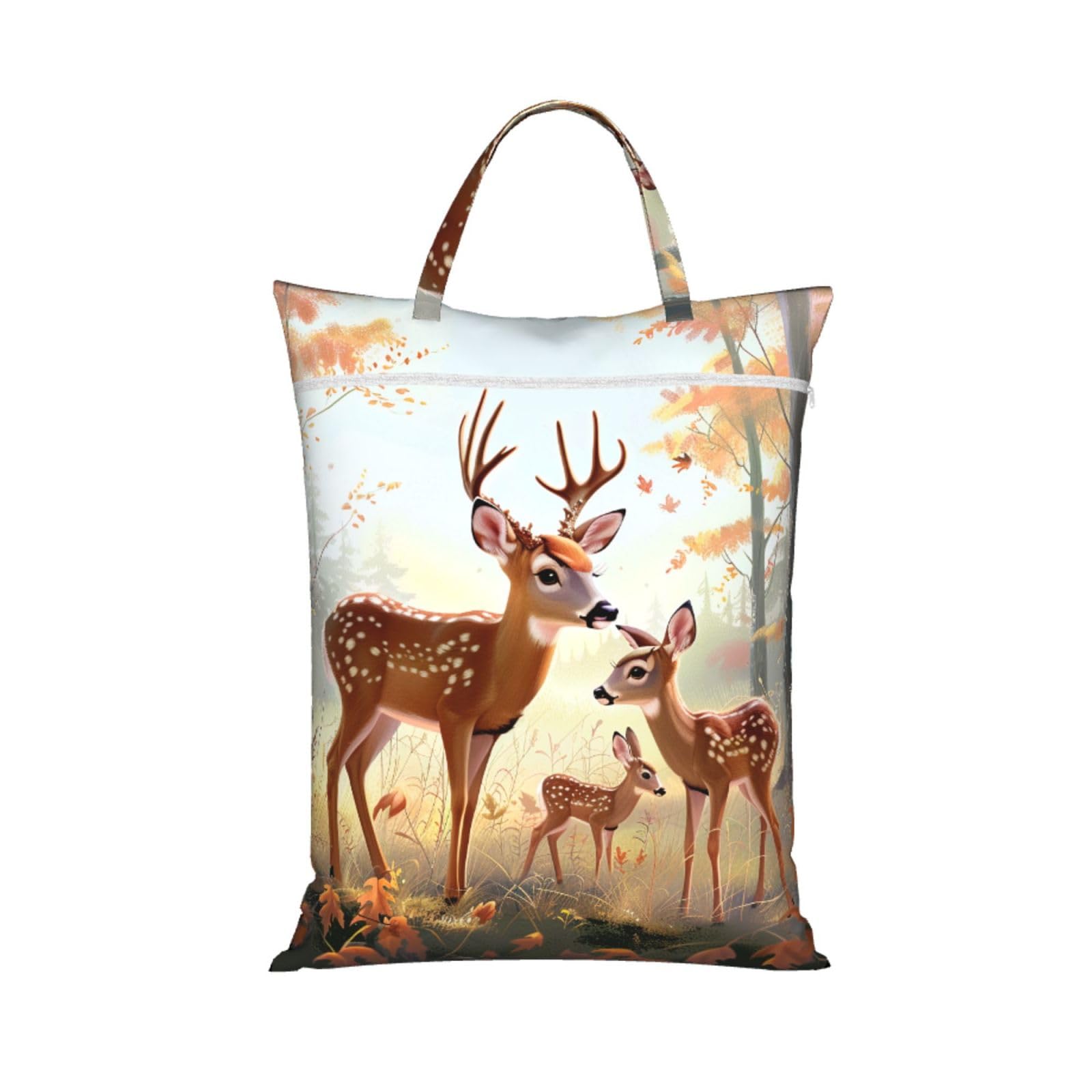 Large Travel Laundry Bags,Cute Deers Print with Handle Foldable Laundry Bag for Holidays Gym Swimming and Family Trips, 1Pcs