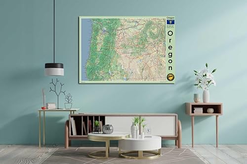 Miniatura 2 de Mapa de póster del estado de Oregon - 23.3 x 16.5 pulgadas - Papel laminado