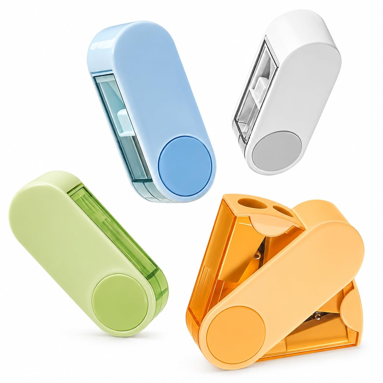 SimSign Dual-Hole Pencil Sharpener 4 Pack with Rotary System & Container, Manual Sharpeners Ideal for School, Home, Office & Art, 4 Colours