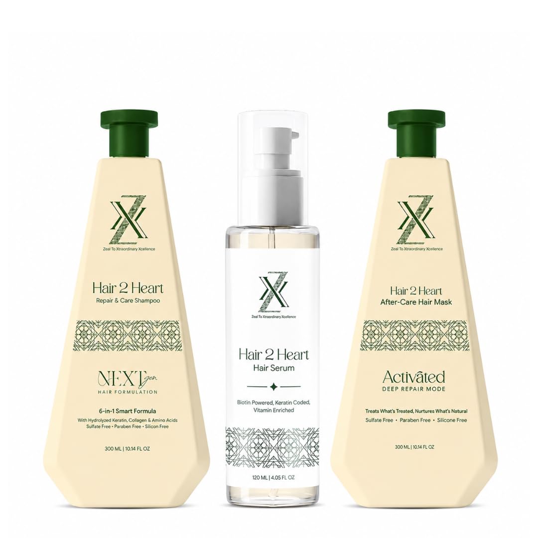 ZXX Hair 2 Heart Hair Care Combo | Repair & Care Shampoo 300ml + After-Care Hair Mask 300ml + Hair Serum 120ml | Sulfate, Paraben & Silicone Free | Keratin, Biotin & Vitamin Enriched-image-23