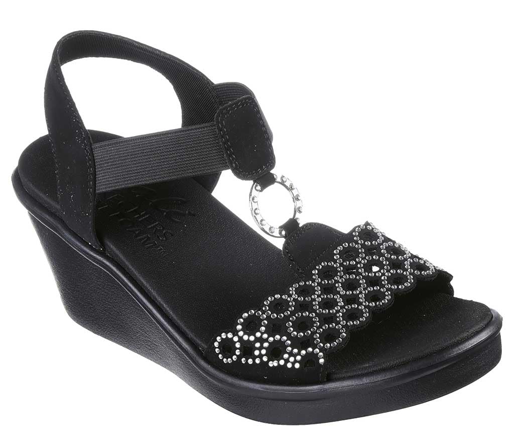 Skechers Women's Rumble On-Queen B2 Wedge Sandal, Black Silver, UK