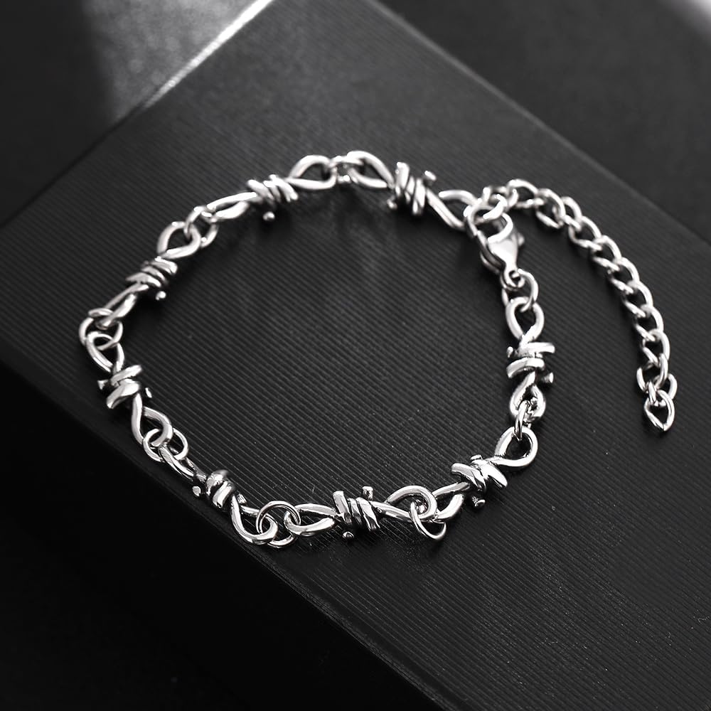 TURTLEDOVE Gothic Barbed Wire Chain Bracelet, Punk Thorns Link Bracelet, Stainless Steel Twisted Jewelry - Image 3