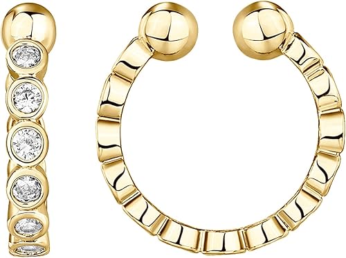 PAVOI Aretes de plata de ley 925 chapados en oro de 14 quilates con circonita cúbica brillantes y redondos, aretes de oro para mujer Clip en
