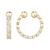925 Sterling Silver 14K Gold Plated Cubic Zirconia Sparkling Round Huggie Ear Cuff Gold Earrings for Women | Clip On Cartilage