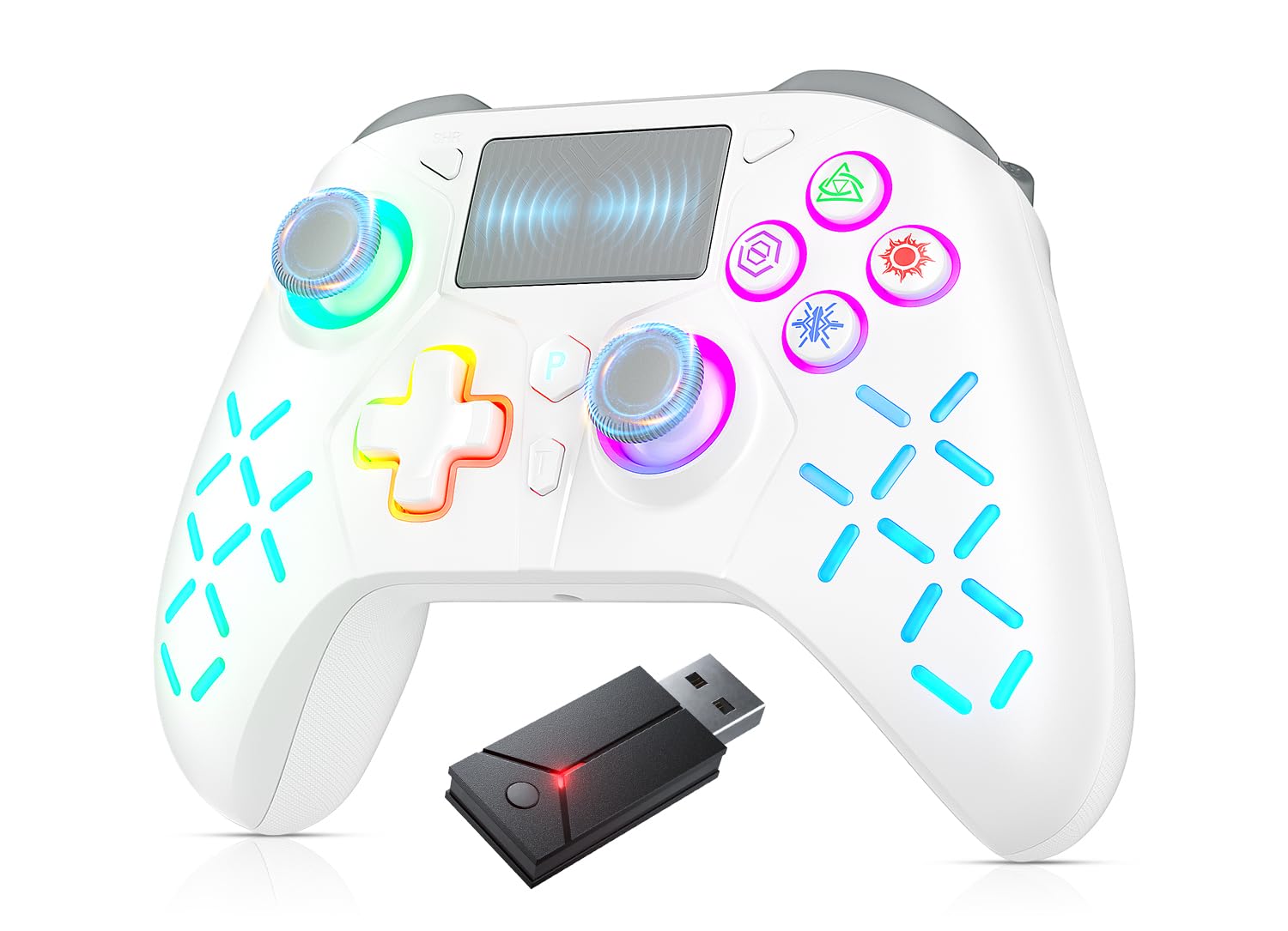 Gamrombo Gaming Controller for PlayStation 5 PS5 PS4 PS3 PC Switch Steam Deck Mac Android iOS with RGB