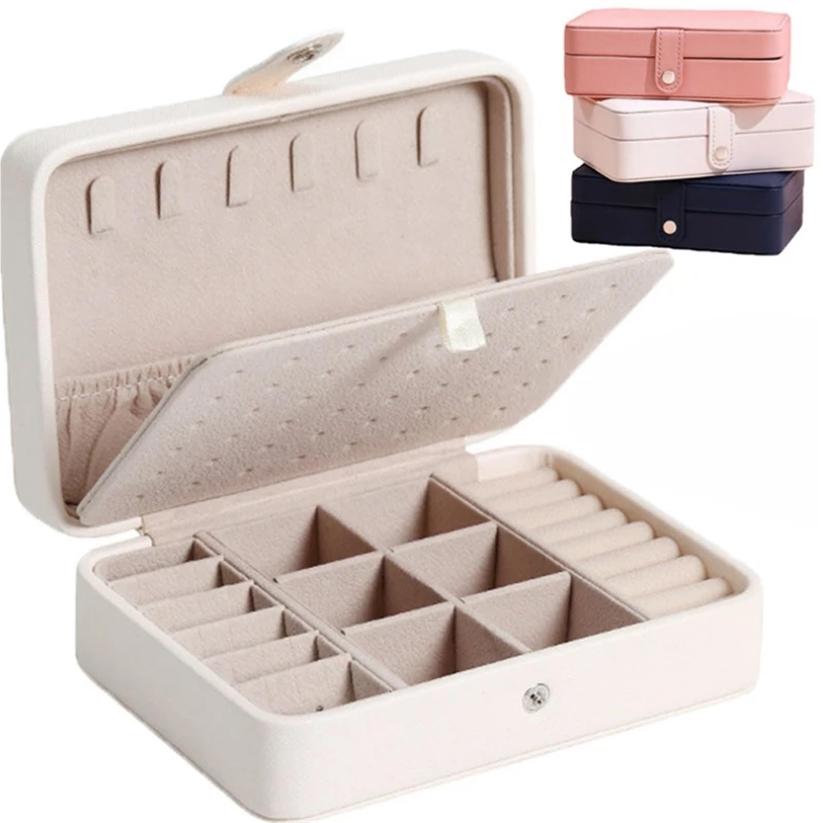 Boîte à bijoux boîte de rangement de bijoux Portable étui à bijoux de voyage de grande capacité pour Bagues(Pink)
