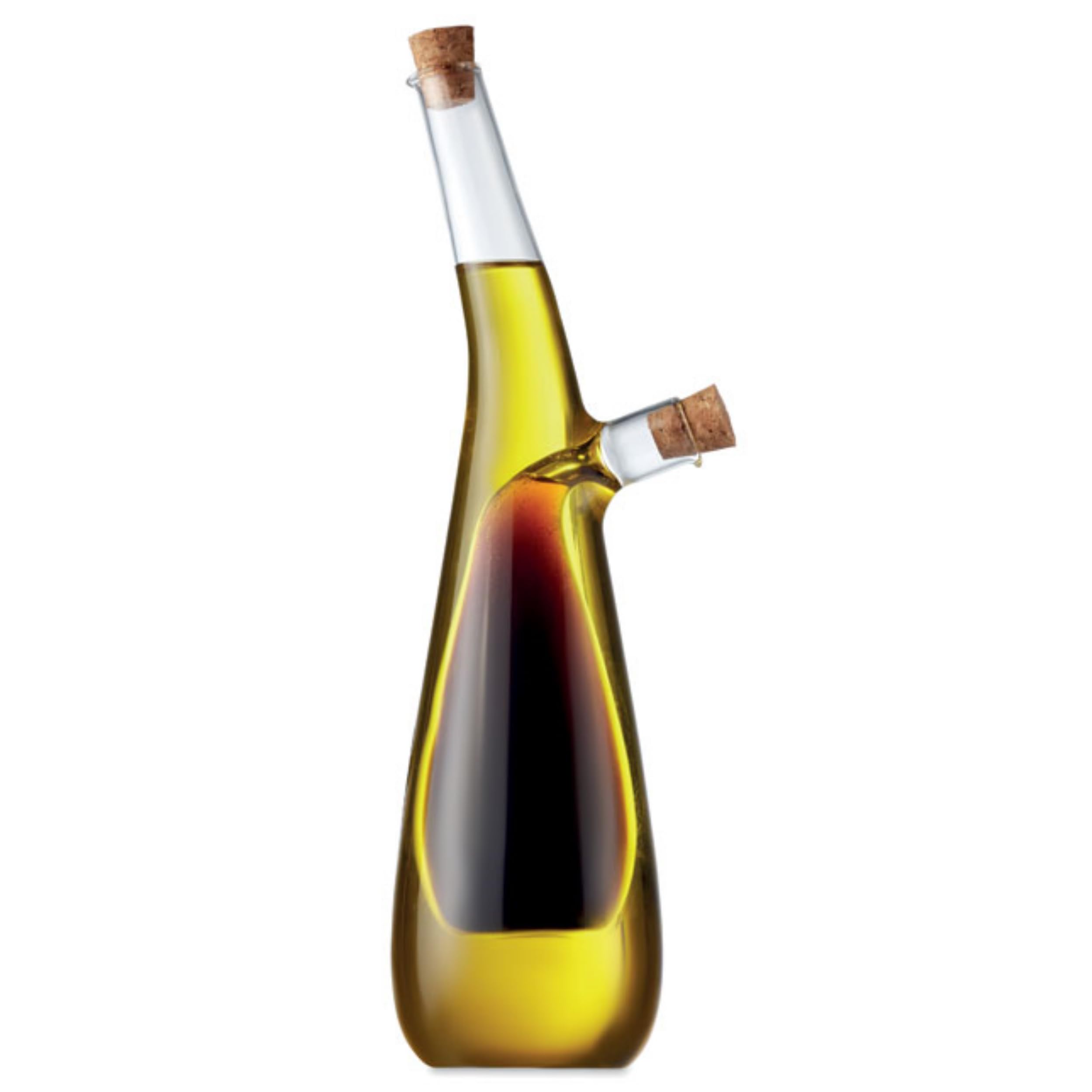 noTrash2003 Dispensador de vinagre y aceite 2 en 1 de cristal con corcho vinagre y aceite de borosilicato cámara interior 80 ml exterior 300 ml ensalada cocina mesa de comedor