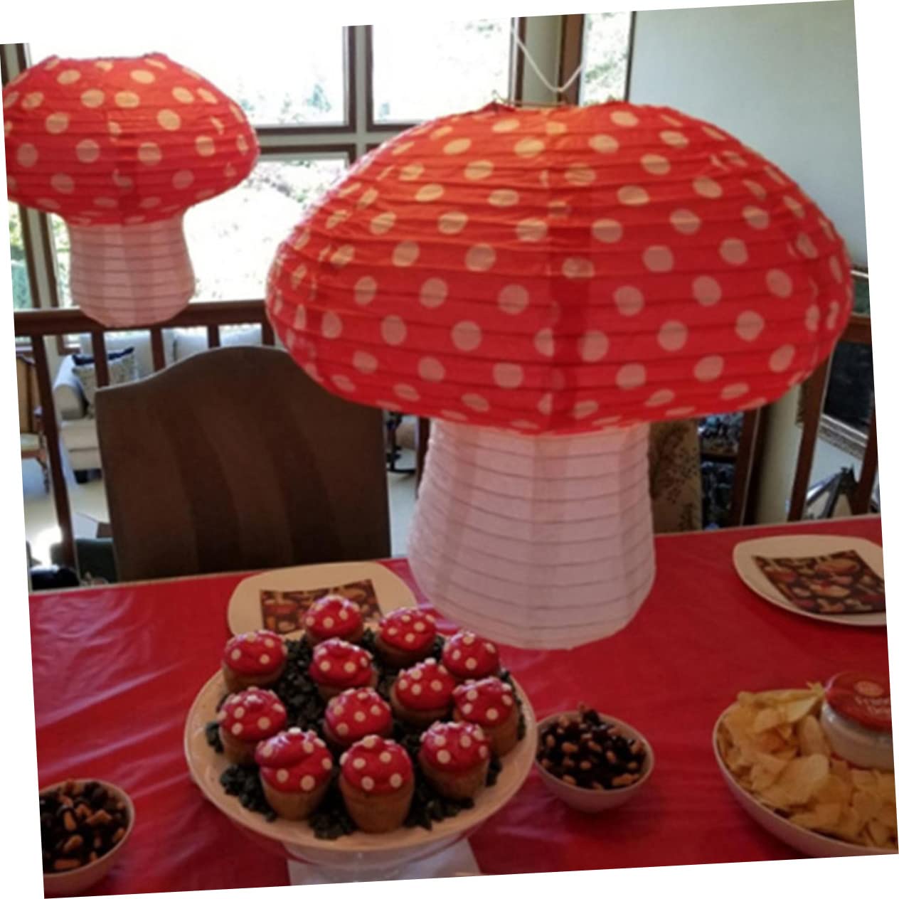 HOMSFOU Linterna De Papel En Forma De Champiñón 30Cm 6 Piezas Decoración Reutilizable Para Fiesta Interior Y Exterior Ambiente Festivo