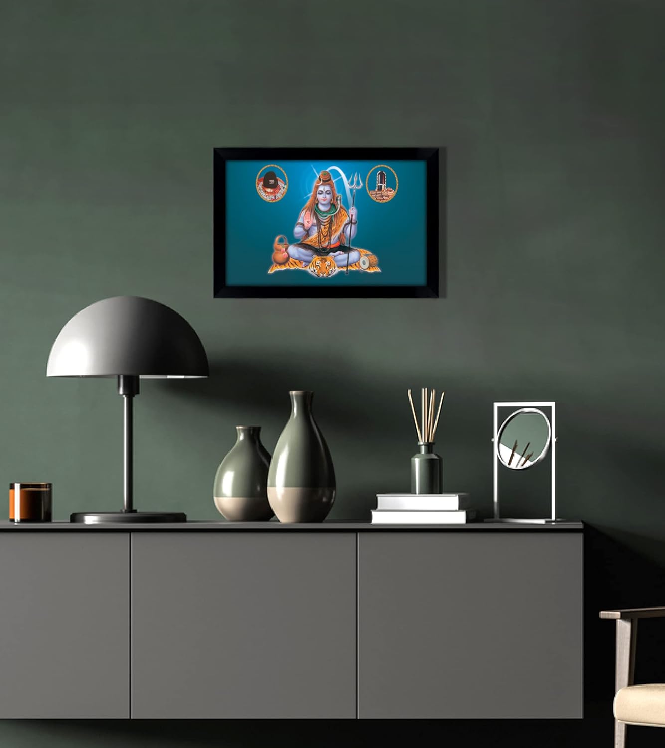 Shiva Lingam With Lord Shiva Poster With Frame Religious Poster Black Wall Frame Auspicious Hindu God Photo Frame For Gift Purpose