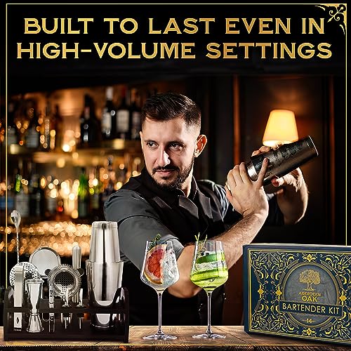 Aberdeen Oak Mixology Bartender Kit - Extra Thick Stainless Steel Cocktail Shaker Set for Mixing - Includes XL Boston Shaker & Premium Bamboo Stand - Professional Bar Tools for The Home Mixologist - Image 7