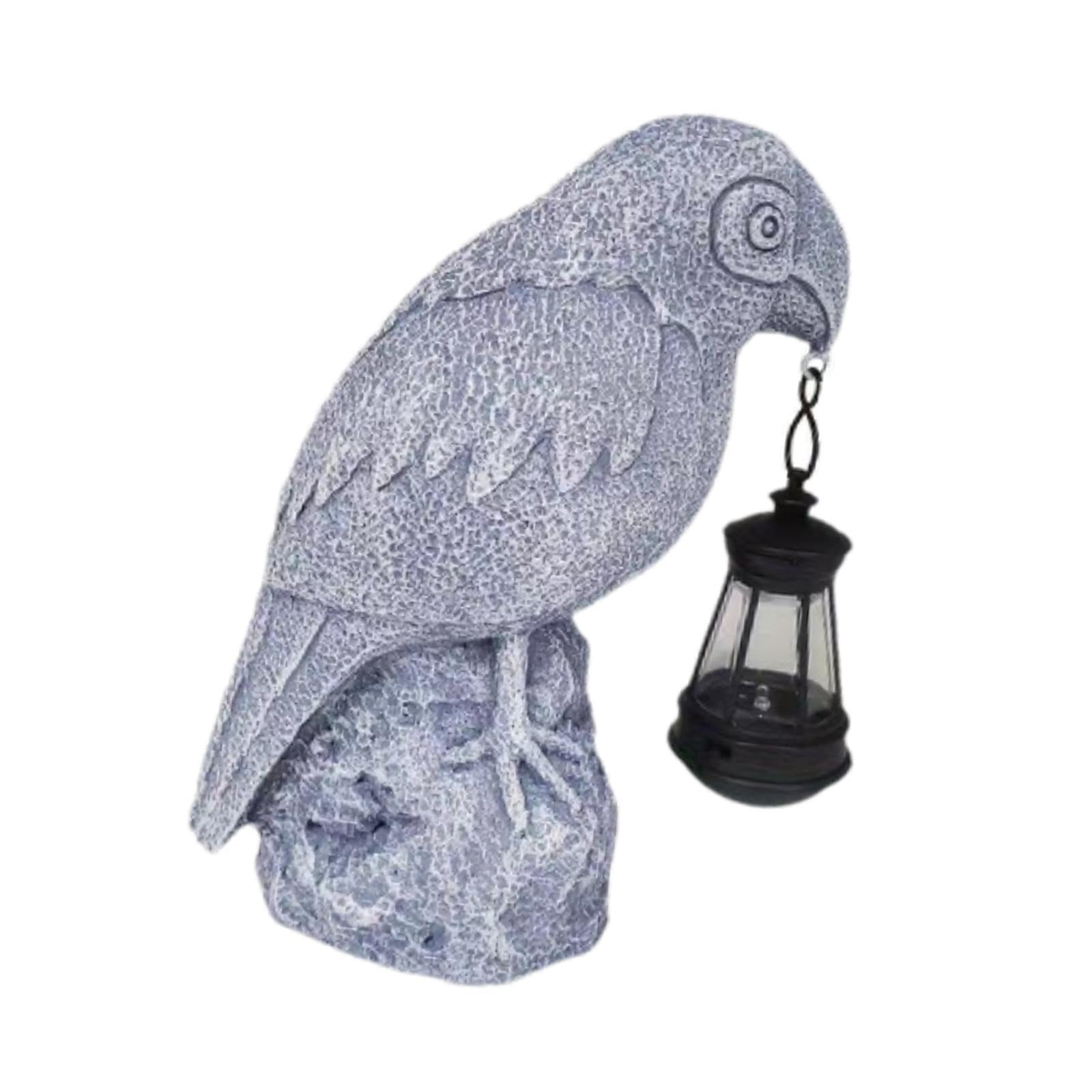 Ornement artisanal perroquet lampe solaire jardin design gris