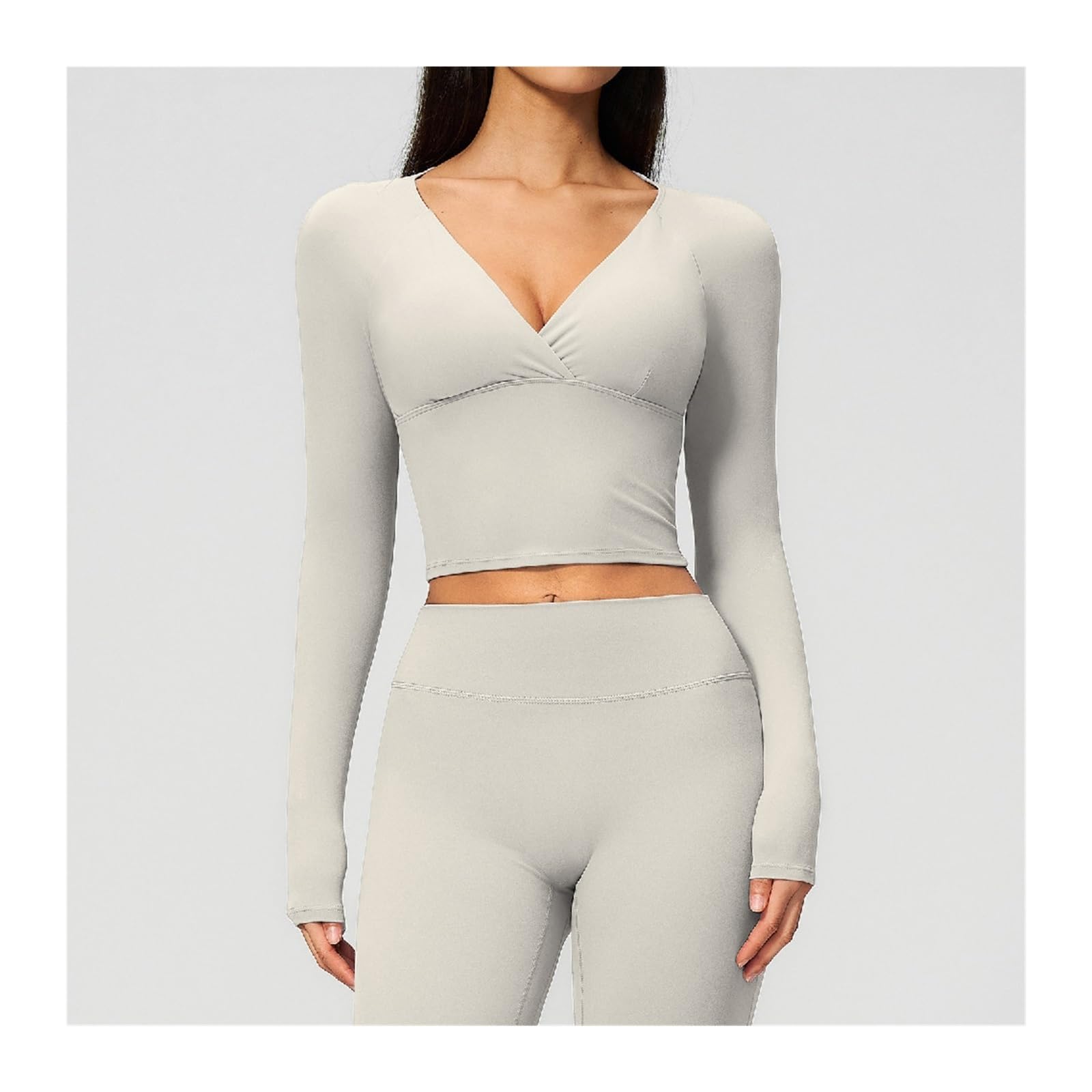 Top Yoga a Maniche Lunghe Donna T-Shirt da Yoga a V Profonda Donna | Camicie da palestra for corsa fitness a maniche lunghe sportive slim fit Manica lunga sportiva