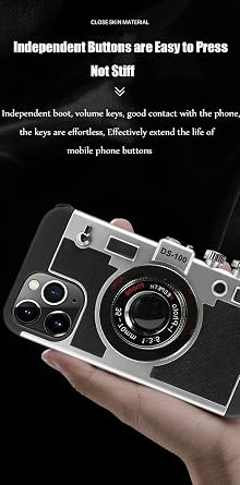 Yatchen Camera Case Compatible with iPhone 11, Cute 3D Vintage Camera with Lanyard Adjustable Shoulder Strap Girls Women Unique Cool Silicone PC Cover Black