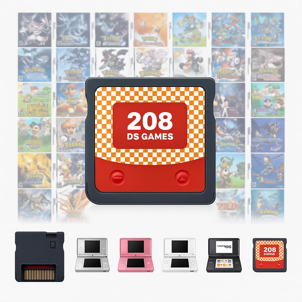 208 in 1 DS Game Cartridge Multicart, Game Pack Card Super Combo for DS, DS Lite, DSi, 3DS, 2DS XL/LL | Compatible Handheld Collection, Plug and Play, Gift Ready for Kids and Retro Gamers