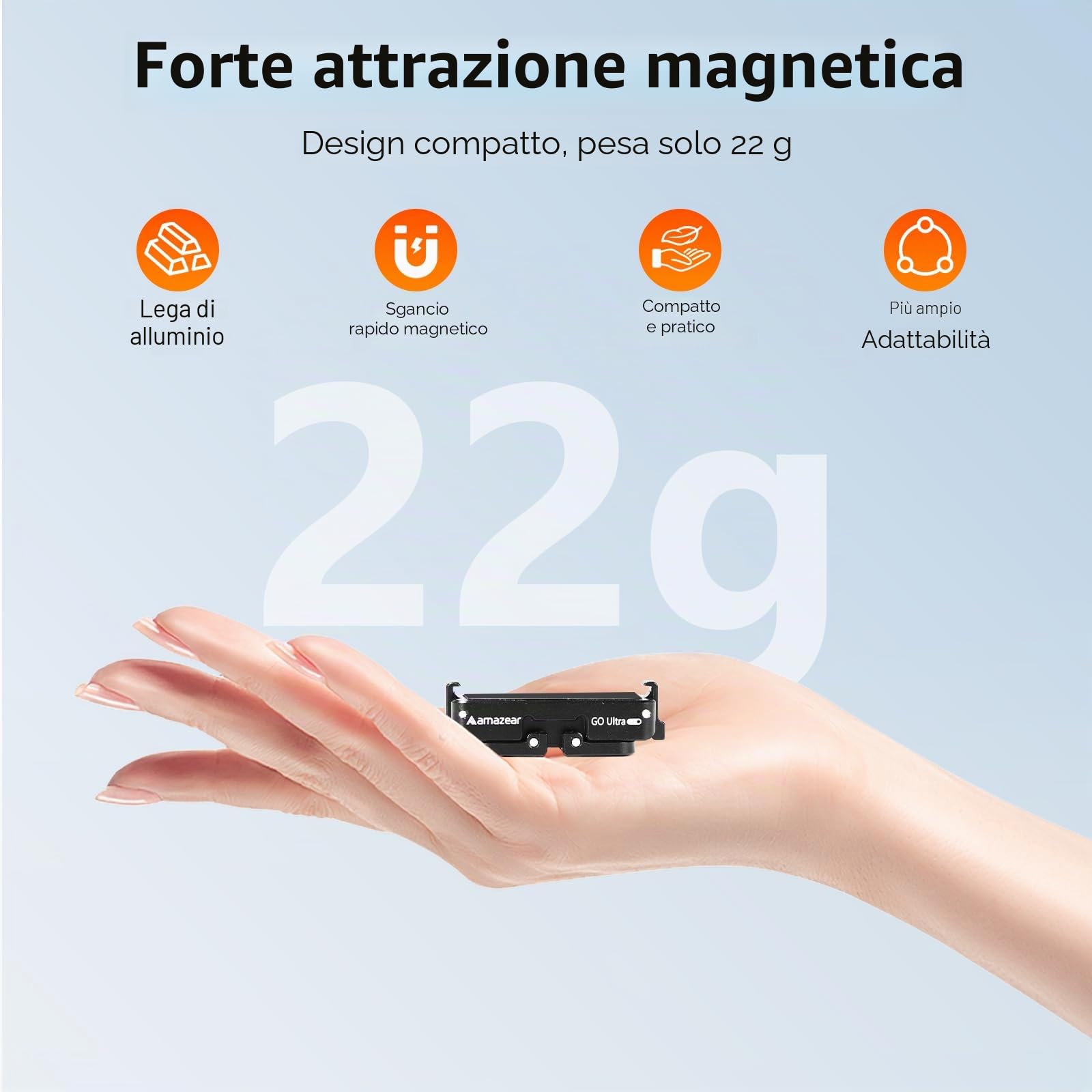 AMAZEAR Adattatore magnetico a sgancio rapido per fotocamera Insta360 GO Ultra, supporto base in lega di alluminio con filettatura da 6,35 mm per treppiede, bastone selfie, impugnatura, nero
