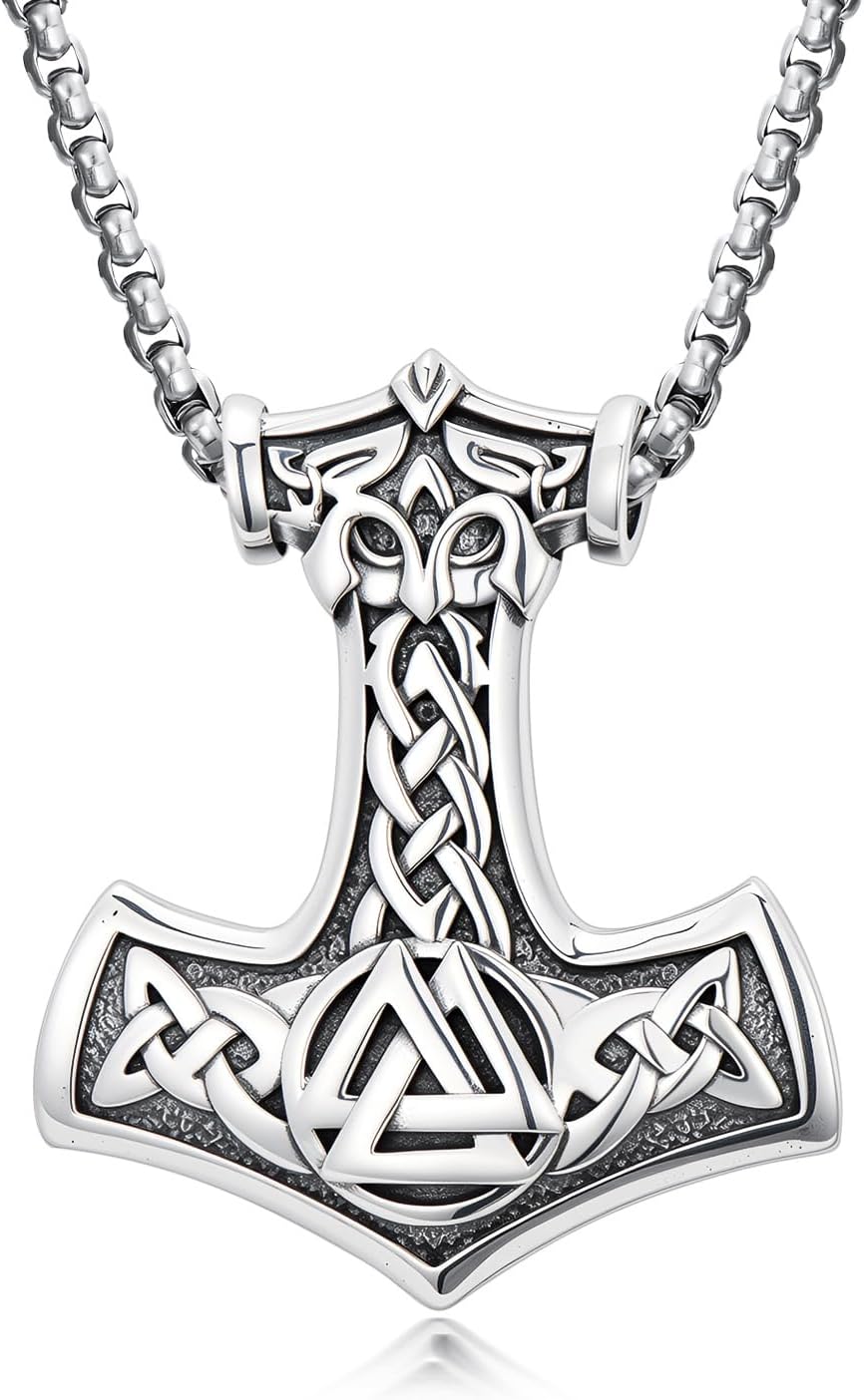 925 Sterling Silver Pendant Thor's Hammer Necklace, Vintage Nordic Viking Thor's Hammer Pendant, Men's Amulet Jewelry Gift