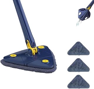 Cleangly 360° Triangular Spin Mop, 360° Rotatable Adjustable Cleaning Mop,Shine Mop-Triangle Mop with Long Handle,Spin Mop for Floor/Ceiling/Wall (Color : Blue)