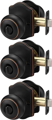 Haidms Paquete de 3 pomos de puerta de bronce aceitado para interiores, pomos de puerta interior de privacidad para dormitorio o baño, accesorios