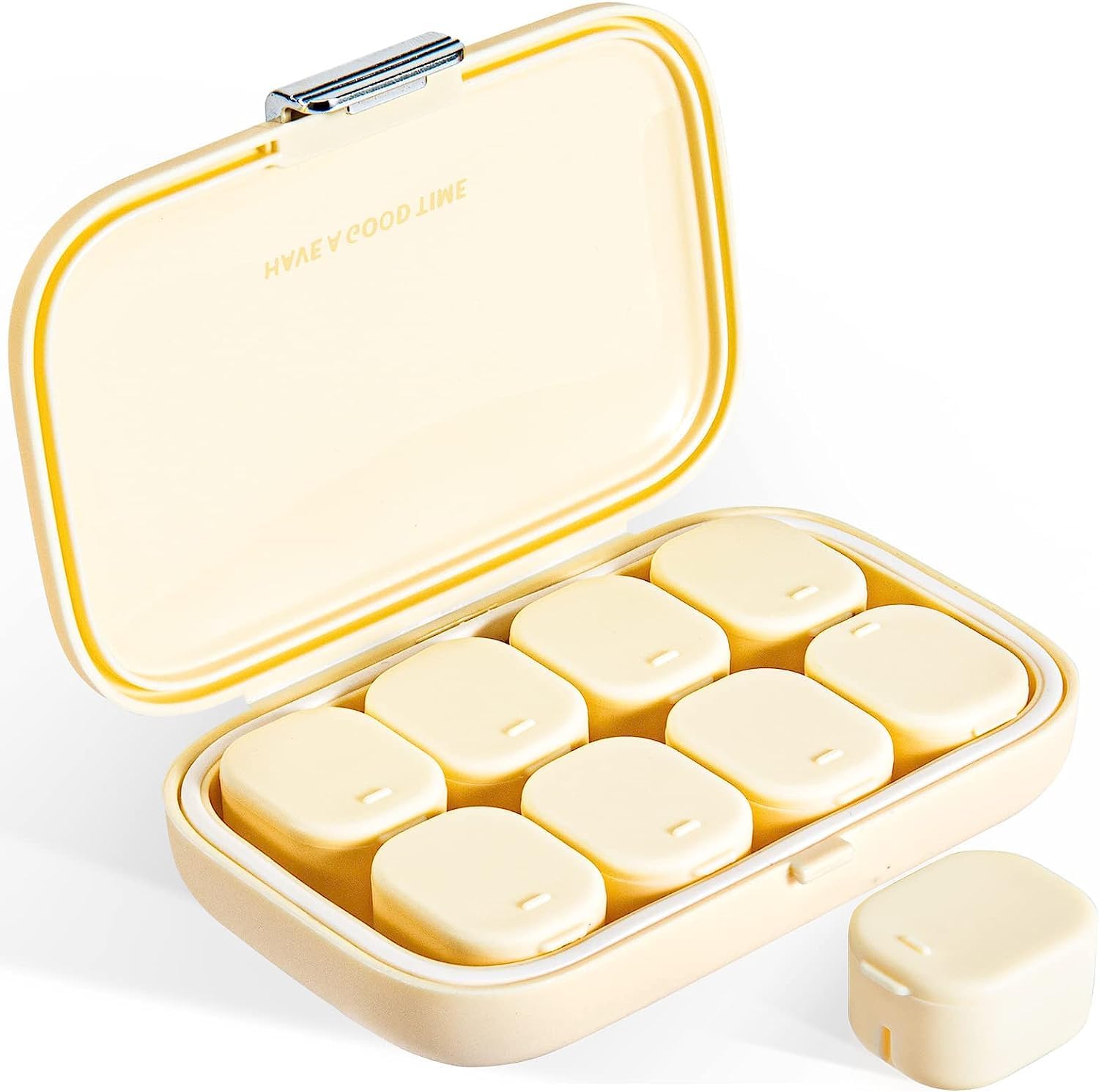 Travel Pill Organizer, Portable Pill Case, Pill Box, 8 Compartments Medicine Box to Hold Vitamins, Cod Liver Oil for Travel (Beige)-image-37