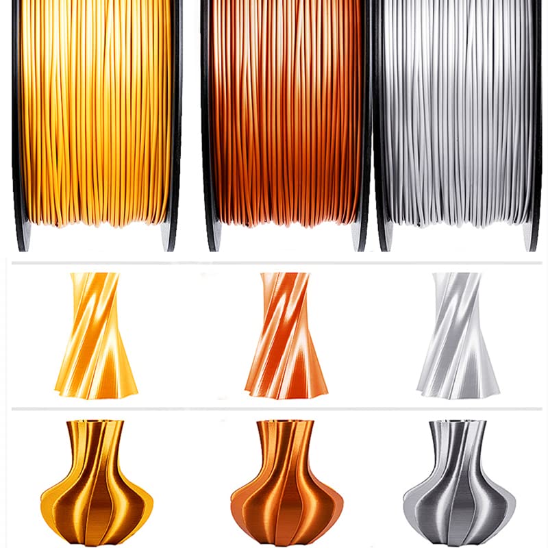 Image of GIANTARM PLA Filament 1.75mm Bundle, Silk Gold Silver Copper PLA, Dimensional Accuracy + /-0.03mm,0.5kg Spool, 3 Packs with Vacuum Packing, for Most 3D FDM Printer