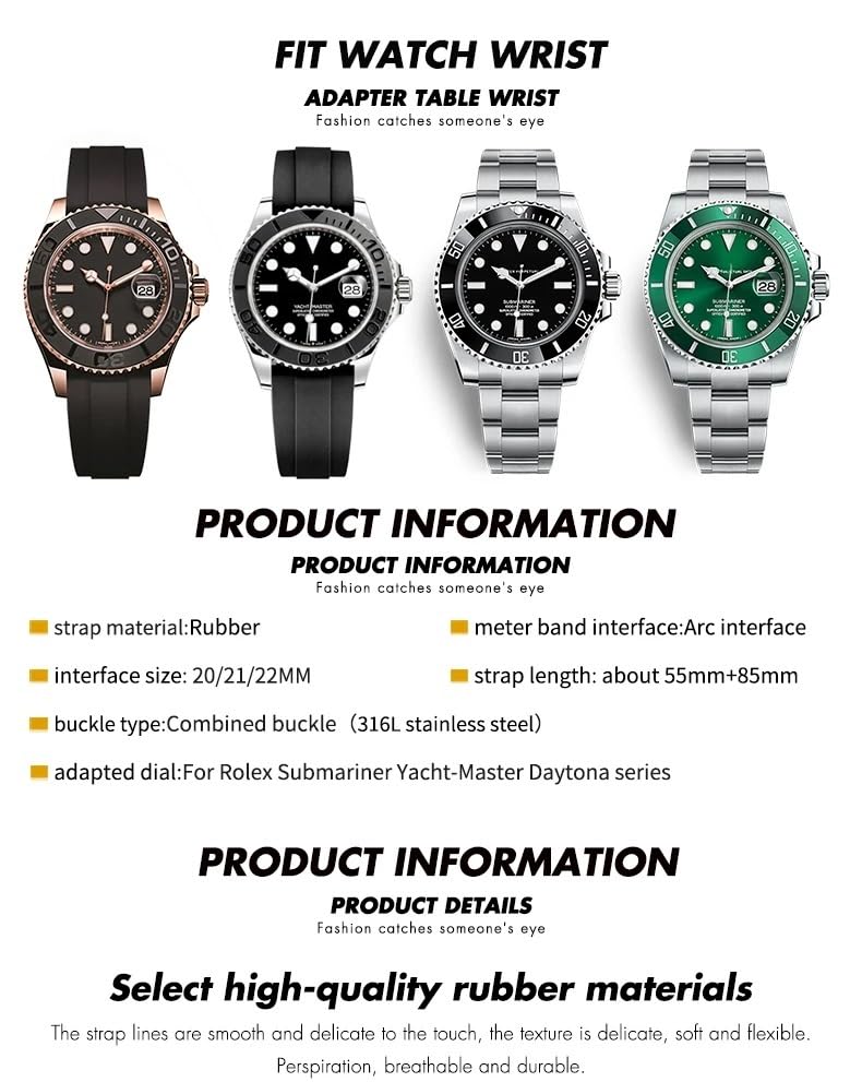 Bracelet montre silicone vert Submariner pour Rolex GMT et Explorer