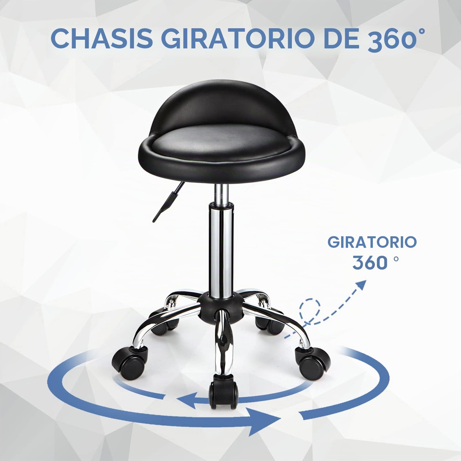 Taburete Giratorio con Ruedas, Altura Ajustable, Silla de Dibujo con Respaldo bajo, Color Negro