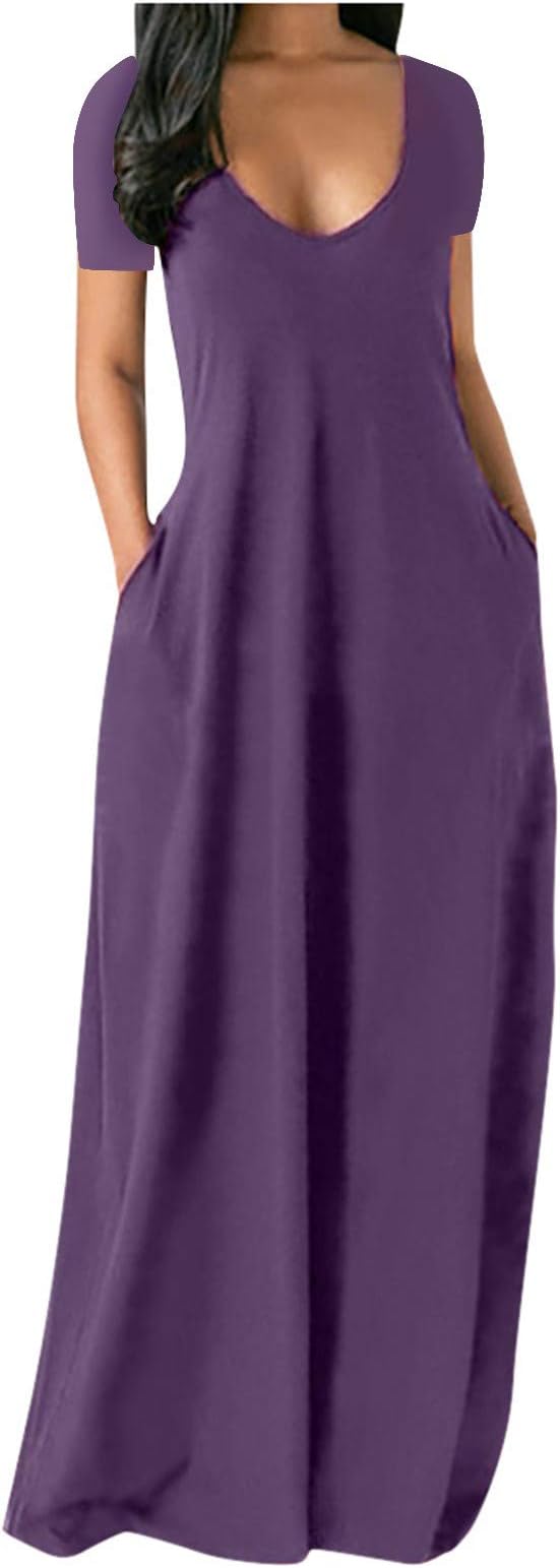 baskuwishDress for Women,Women's Sleeveless Maxi Dress Casual Plus Size V-Neck Beach Dress with Pockets