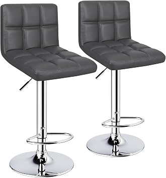 ERGOSEAT بار براز مجموعة من 2، بدون ذراع قابل للتعديل دوار بارستولز مع الظهر، إبرة مزدوجة بو الجلود عداد ارتفاع بار البراز لجزيرة المطبخ، رمادي