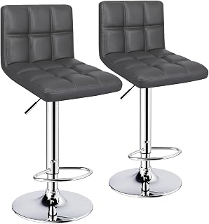 Bar Stools Set of 2 Adjustable Height Armless Barstools with Back, Grey | SGS Certified Gas Lift, 300lb Weight Capacity,