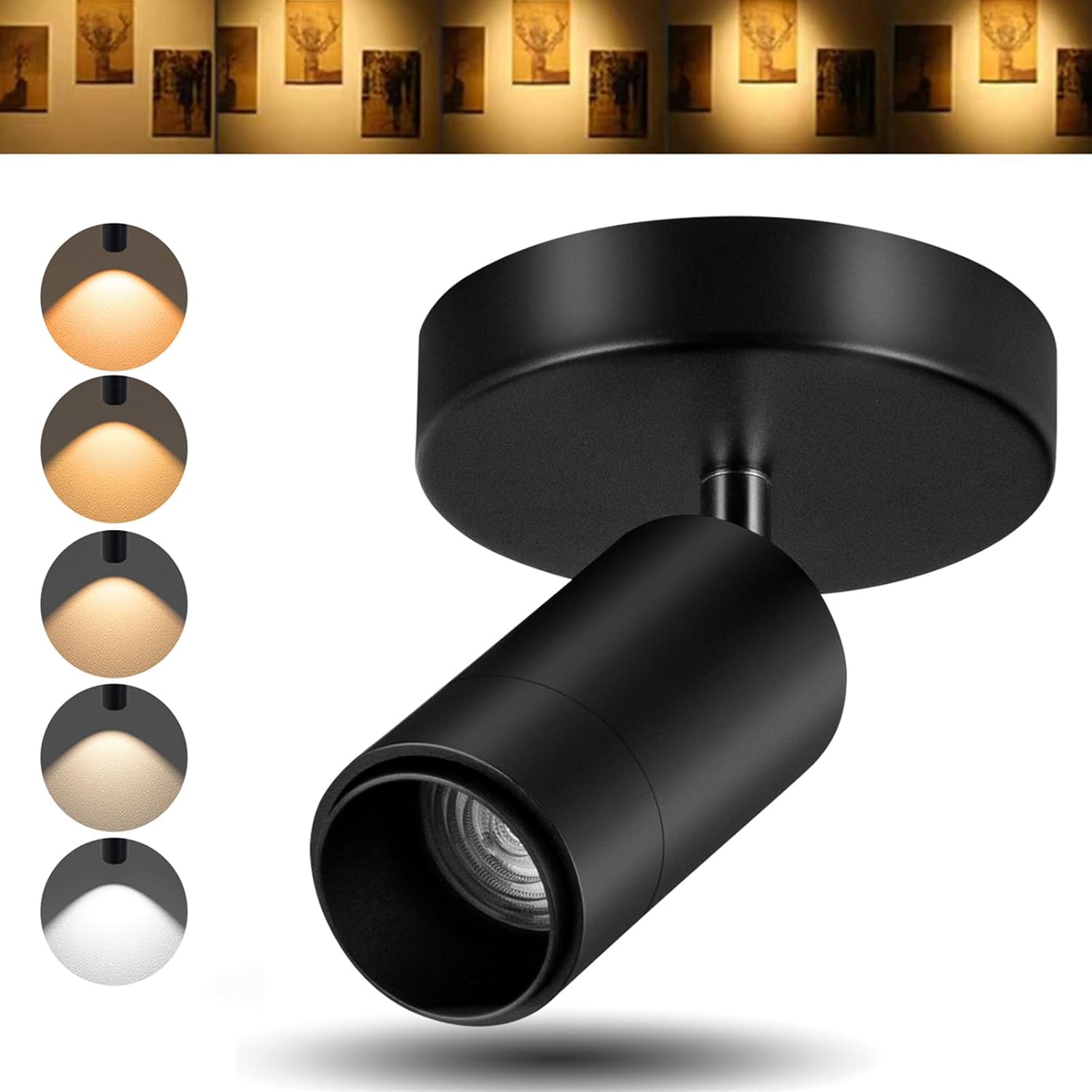 5CCT LED Ceiling Spotlight 12W Dimmable Ceiling Light Directional Lighting,Zoomable15°/24°/36°/45°/60°,2700K/3000K/3500K/4000K/5000K,for Living Room Gallery Art Lighting(Black)