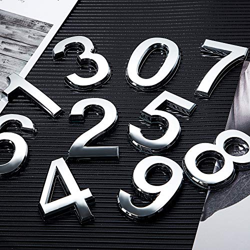 Image of Hotop 20 Pieces House Numbers Mailbox Numbers 0-9, 3D Door Address Numbers Self Adhesive Mailbox Numbers Sticker or House, Apartment, Office, Hotel Room, Mailbox Signs (Silver, 2.76 inch)