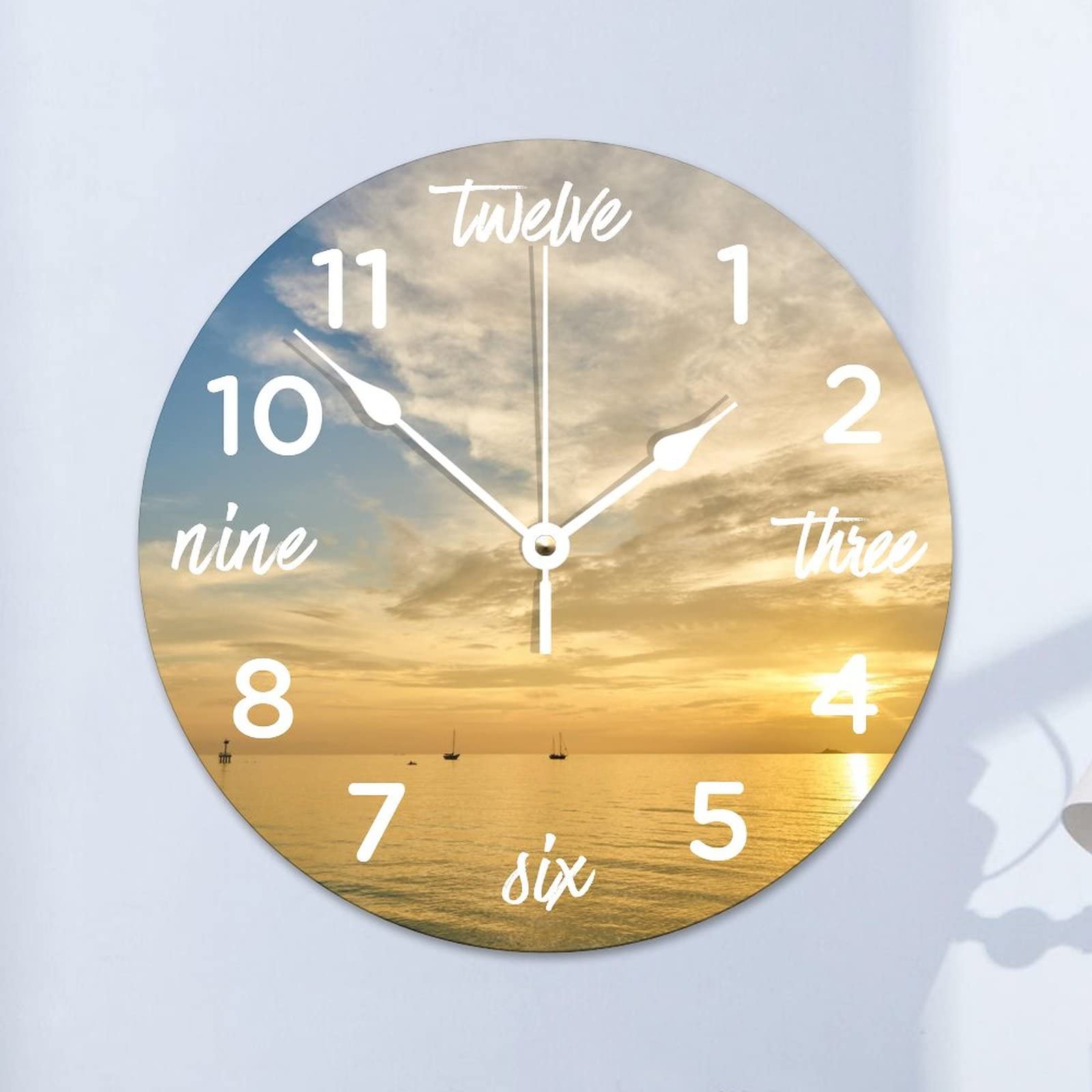 Horloge murale ronde en bois Sun Sea 38 cm design épuré