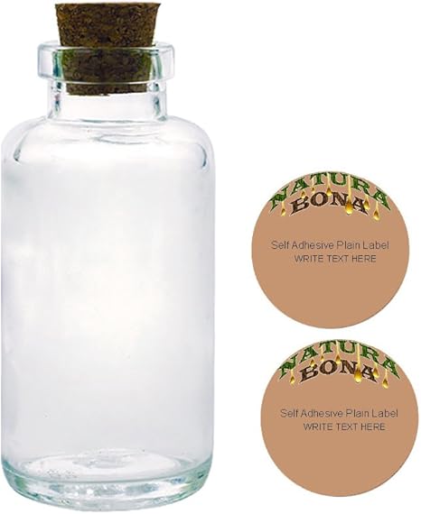 Natura Bona Apothecary Glass Bottles with Tapered Cork, 6oz/170g Clear Thick Glass Essential Oil Empty Bottle with Two Blank Adhesive Labels. (1, 6oz ...