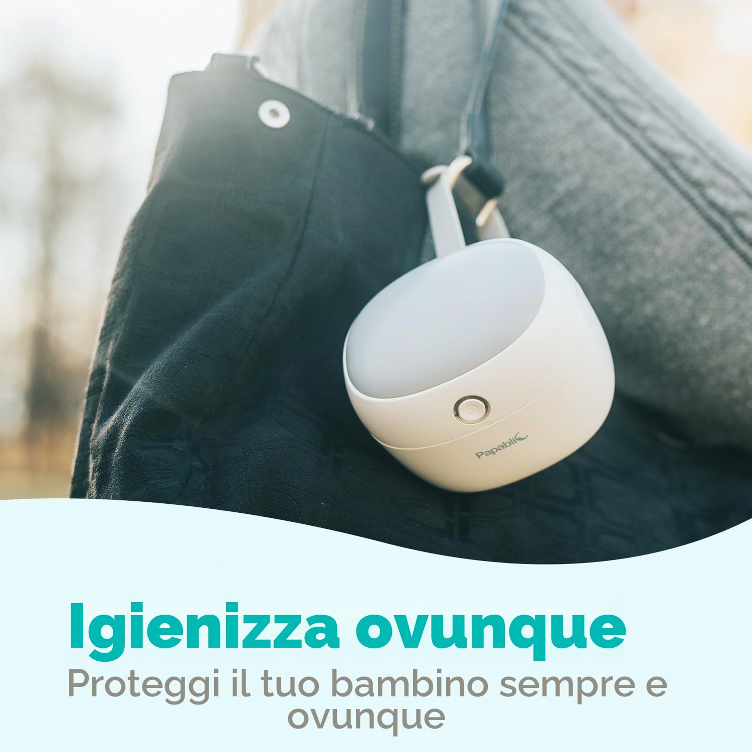 Papablic Igienizzante portatile per ciuccio, con luce UV, per ciuccio, mini scatola disinfettante ricaricabile tramite USB, pulizia al 99,9% in 59 secondi