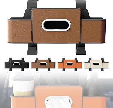 3-in-1 Car Backseat Organizer with Cup Holder, Tissue Box, Trash Bin & Hooks,Multifunctional Back Seat Car Organizer for Hold Phones,Snacks,Drinks,and Handbags Brown