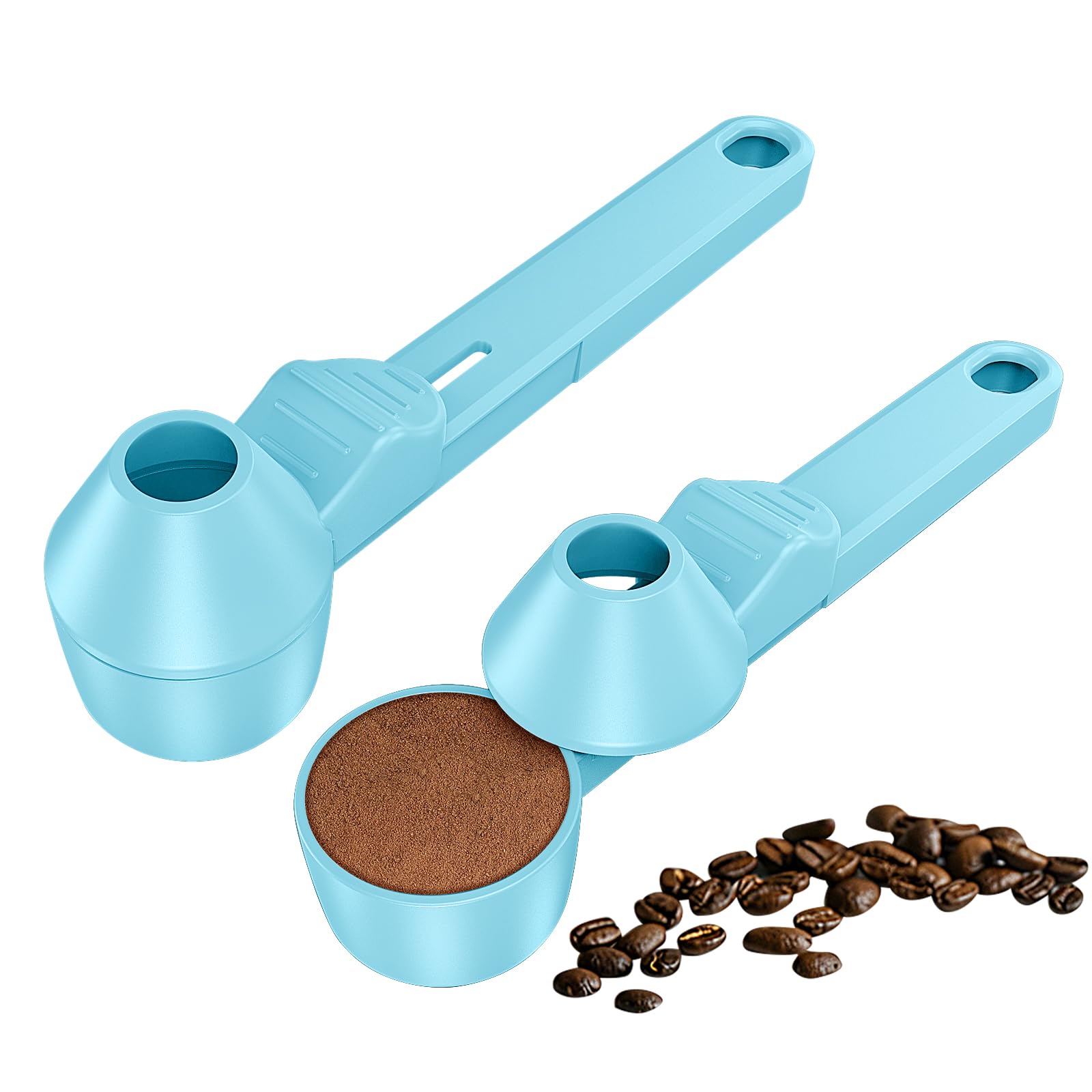 Coffee Scoop &amp; Funnel for Reusable K Cup Refillable Coffee Pods, Coffee Measuring Spoon 2 Tablespoon Capacity, Scoop with Funnel for Ground Coffee, Protein Powder, Tea (Blue, 2 Pack)