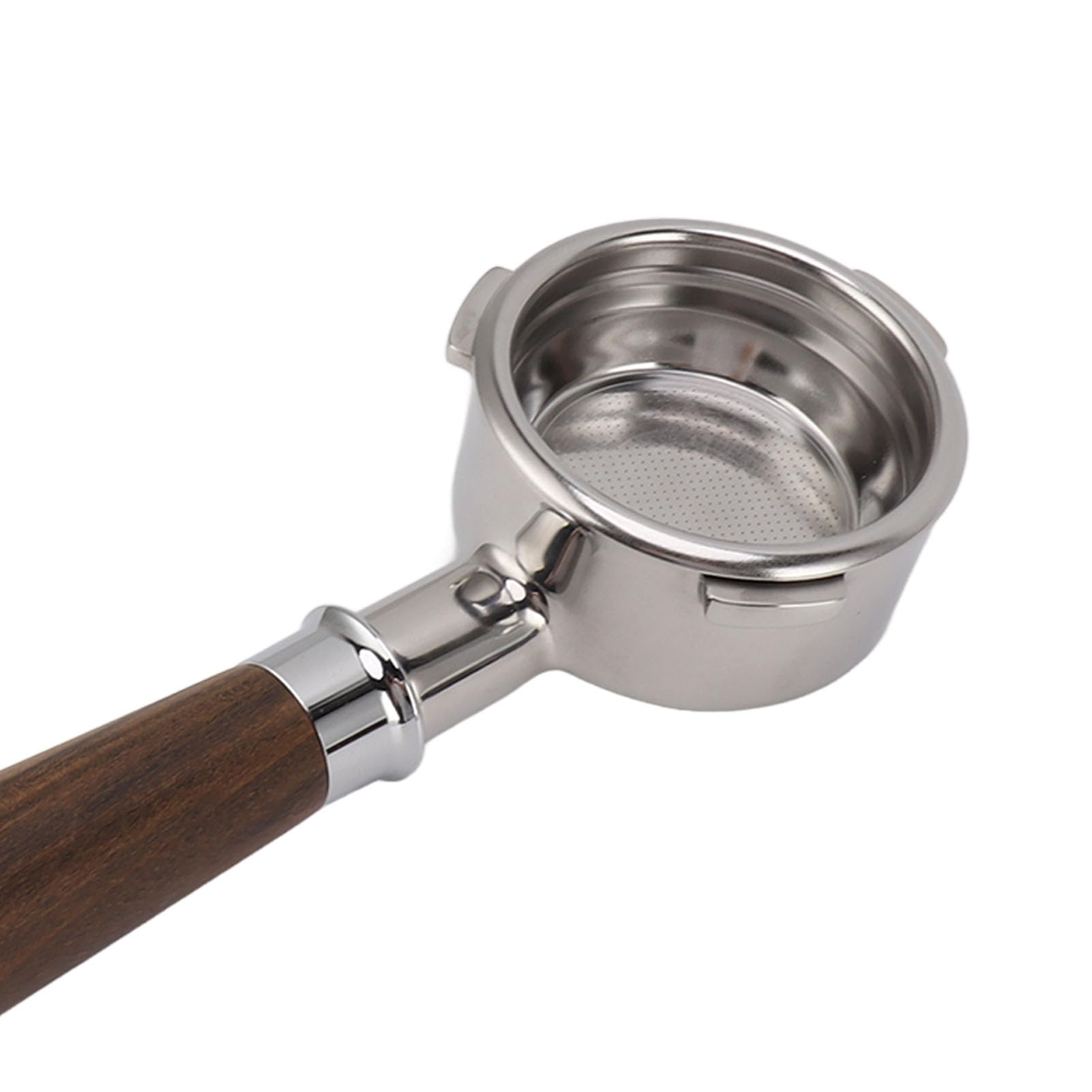 Portafiltro sin fondo de 58 mm con 3 orejas de acero inoxidable para café con mango de madera maciza, mango de café Barsetto para máquina de café, mango de café (introduce una rama de ácido negro)