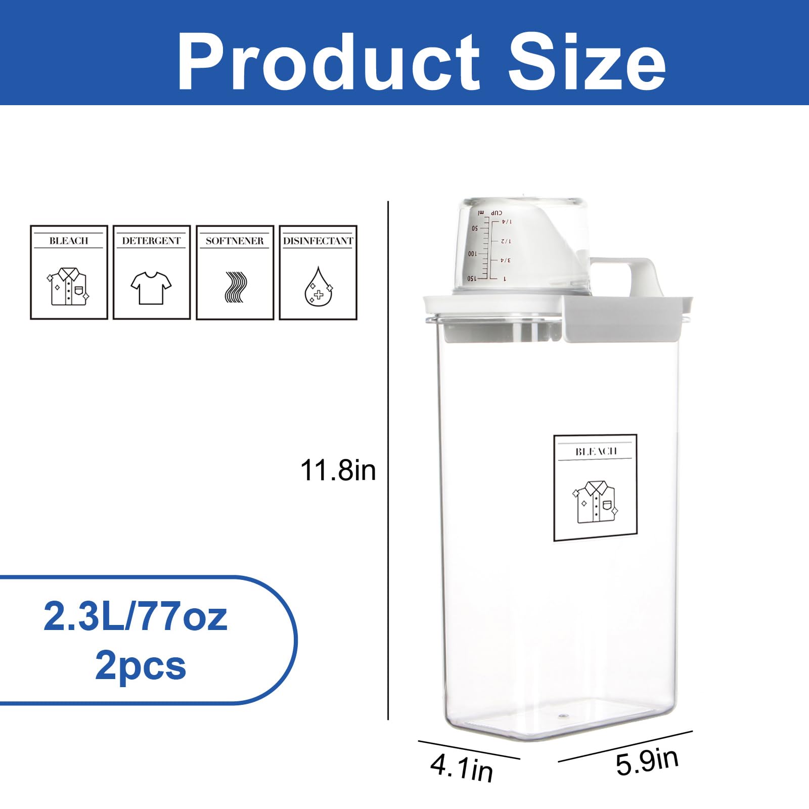 Dispenser per detersivo per bucato, contenitore per bucato liquido e dispenser di sapone in polvere, confezione da 2 pezzi, in plastica, per l'organizzazione della lavanderia, dispenser per