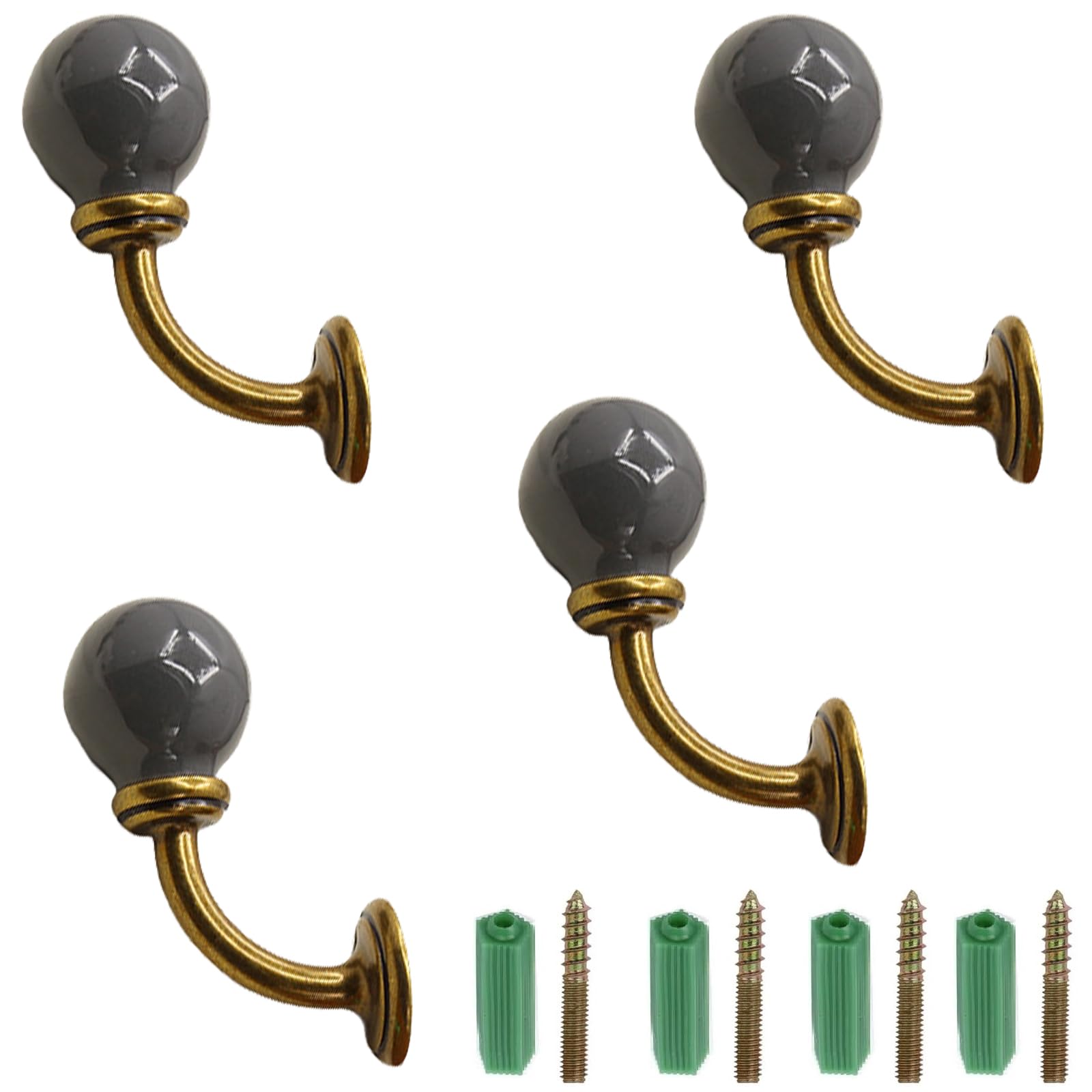 PIYYQNY Wall Hooks 4 Pack Ceramic Hook Retro Hanger Hook Zinc Alloy Bronze Coat Hook Wall Coat Hook for Wall for Keys Towels Hats Cups(68mm)