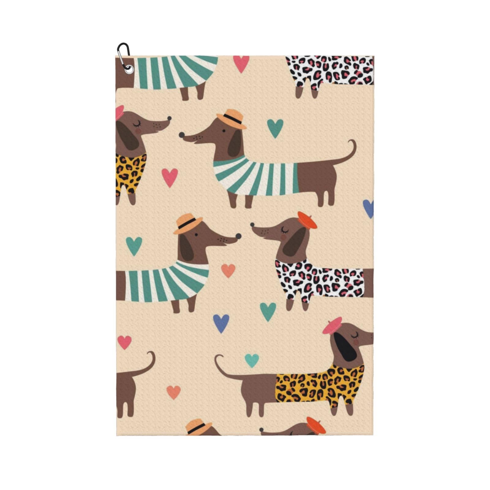 Hnnkloy Dachshund Dog, 16x24 in Portable Waffle Golf Towels with Carabiner Clip for Golf Bag