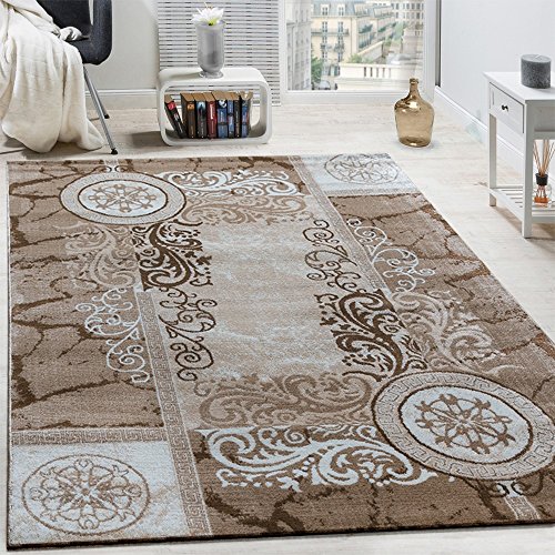 Paco Home Designer Teppich Modern Meliert Floral mit Mäander Muster Kreise Beige Creme, Grösse:160x220 cm
