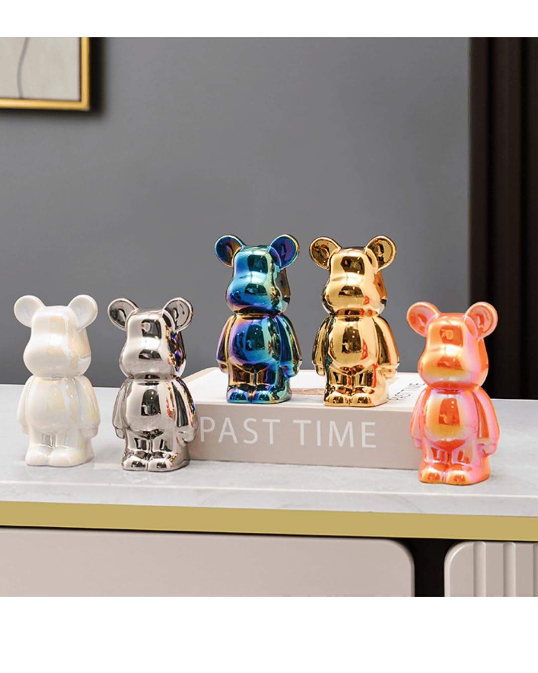 ELEGANTZ Teddy Bear Resin Figurine Set – 5 Modern Colorful Ornaments for Home Décor – Luxury Shelf & Table Decorations – Cute Centerpiece Gift for Living Room, Office, Coffee Table